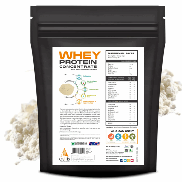AS-IT-IS Nutrition Whey Protein Concentrate 80% – 1kg | 24g Protein | Raw & Unflavored - Image 2