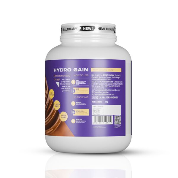 Healthfarm Hydro Gain Muscle Mass Gainer - 3kg Chocolate Gateau | High-Calorie Mass Gainer - Image 3